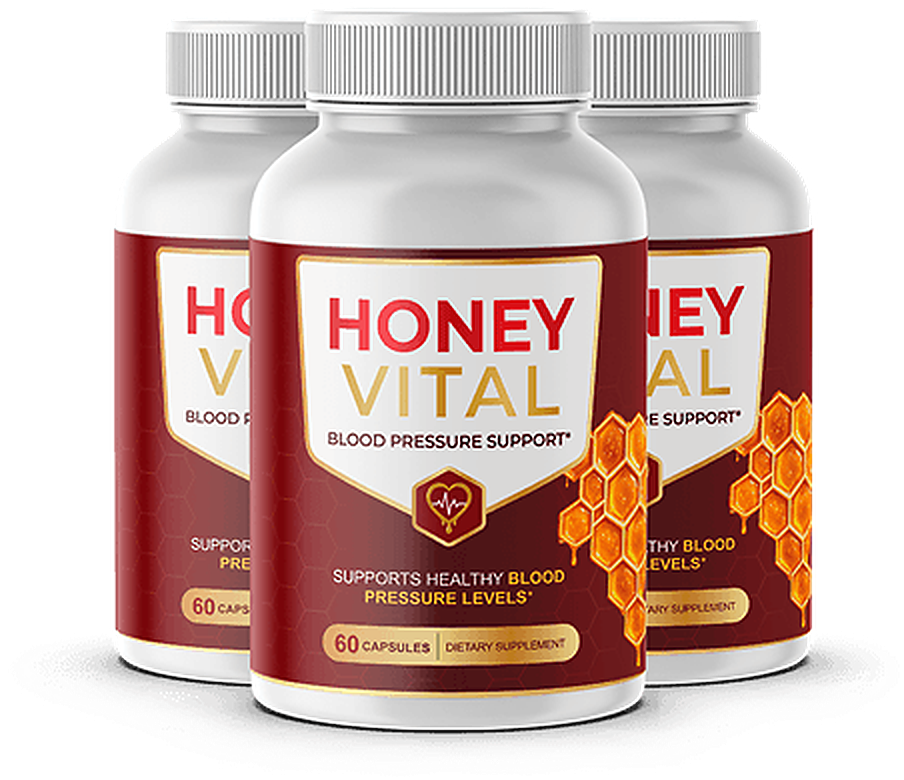 Three bottles of Honey Vital Blood Pressure Support capsules